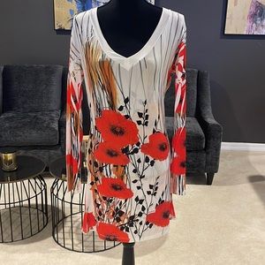 Flower print long sleeve cover-up dress